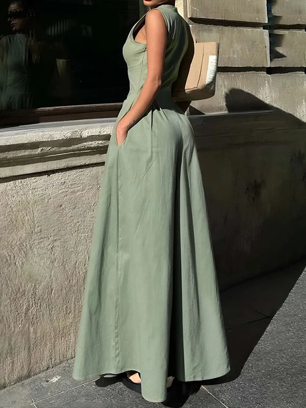 OSHOPLIVECN Office Lady Jumpsuit With Zipper Pockets Casual Fashion