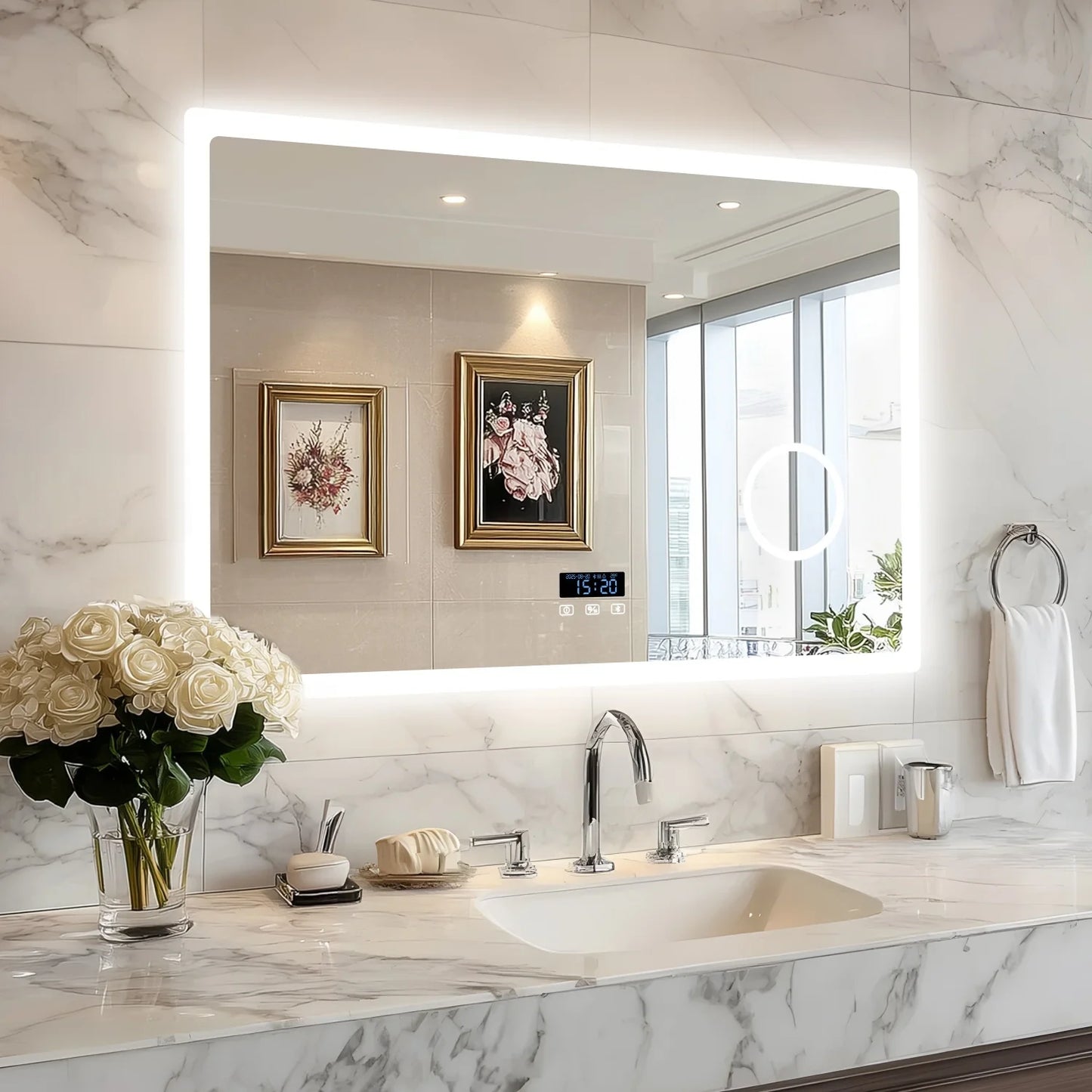 LED Bathroom Mirror With Bluetooth Dimmable Backlit 3X Magnifier Display