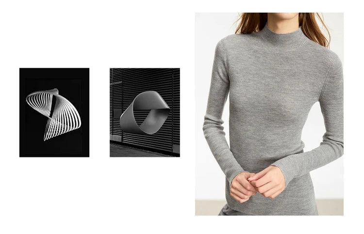 AMIICN Minimalism Women Sweater Slim Fit Turtleneck Warm Knit