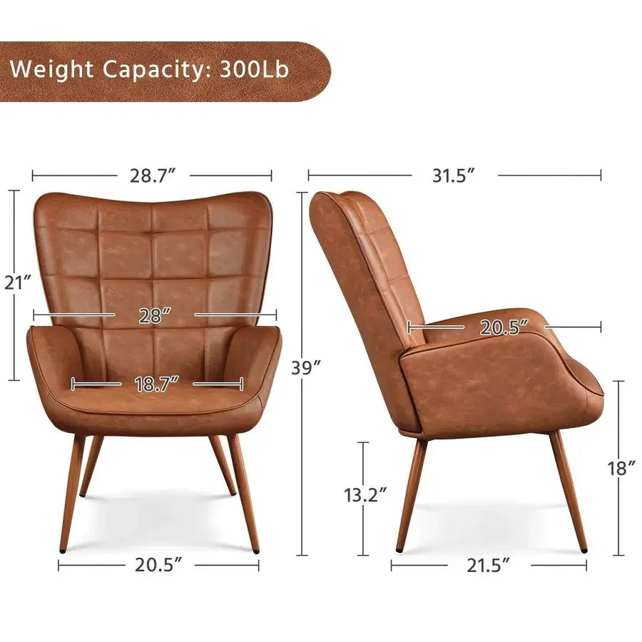 Accent Chairs PU Leather High-Back Chair With Metal Legs