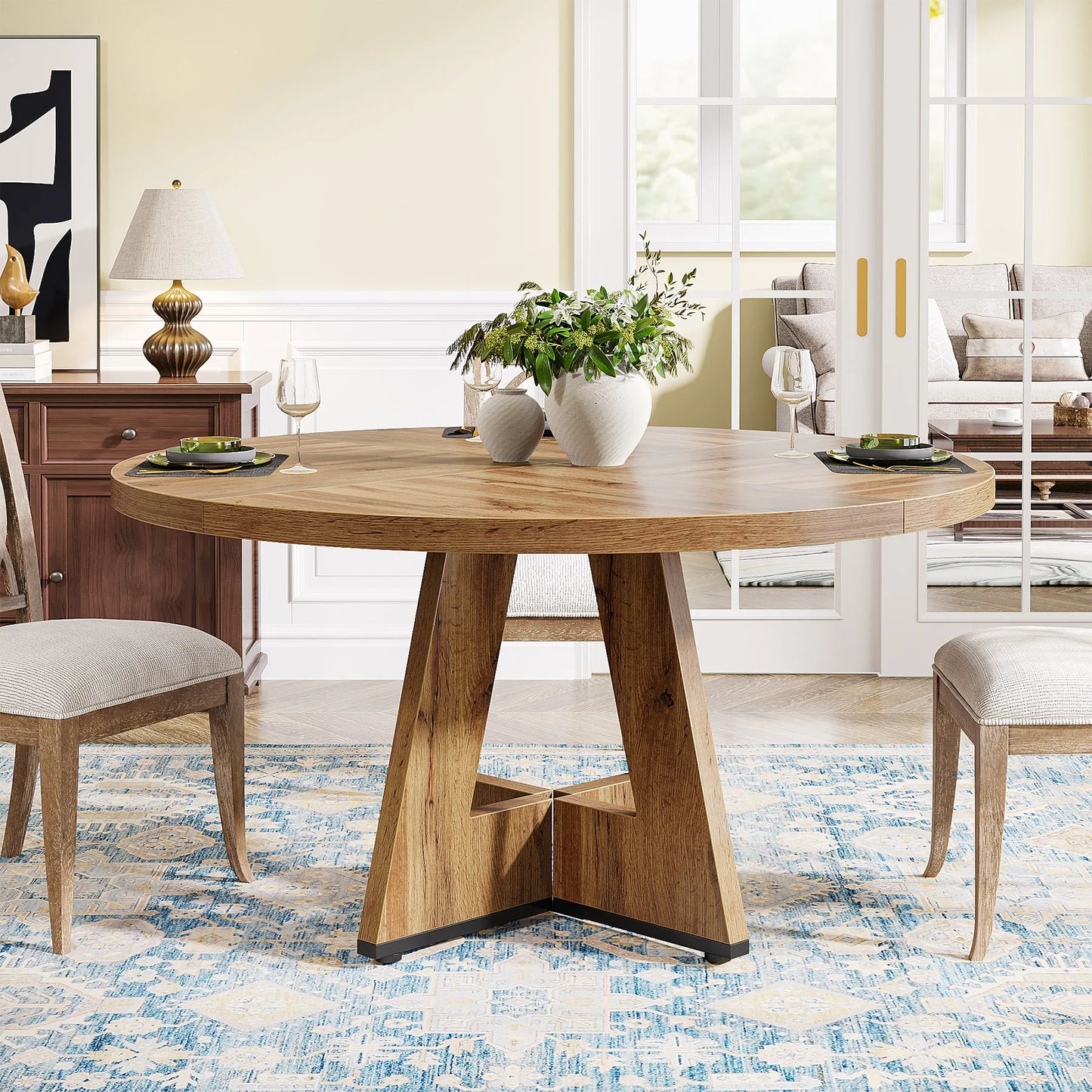 Tribesigns Round Dining Table For Four Farmhouse Kitchen