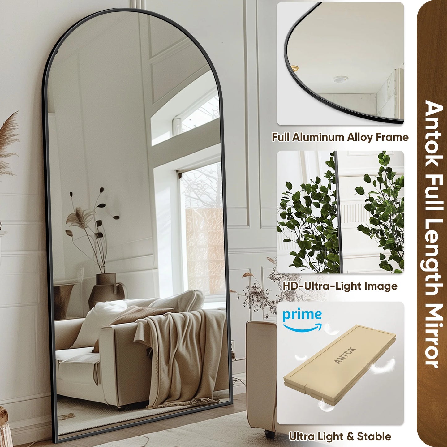 Antok Arch Floor Mirror Freestanding Full Body With Stand