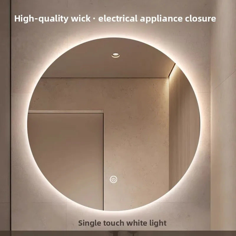 Round Wall-Mounted Smart Bathroom Mirror With LED Anti-Fog Touch Screen