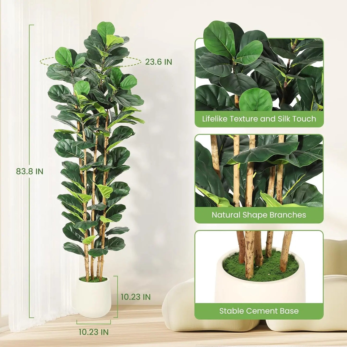 HiMISSCN Fiddle Leaf Fig Tree With Pot Artificial Indoor Plant