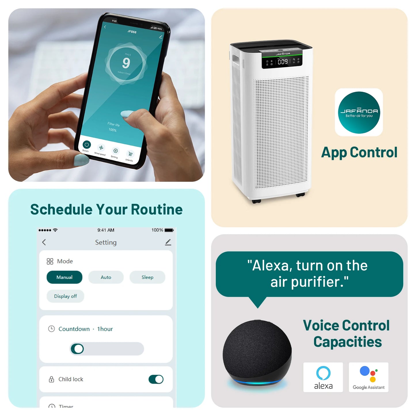 Jafända Smart Air Purifier For Home With Alexa And True HEPA