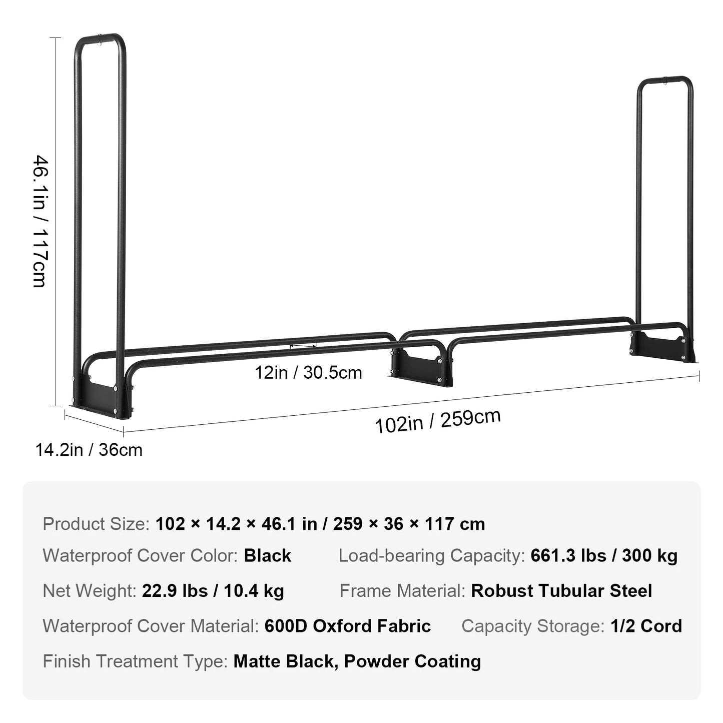 SucceBuy Outdoor Firewood Rack With Waterproof Cover Heavy Duty Holder