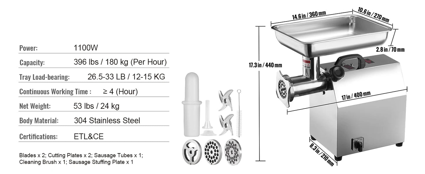 SucceBuy Electric Meat Grinder Sausage Stuffer Stainless Steel