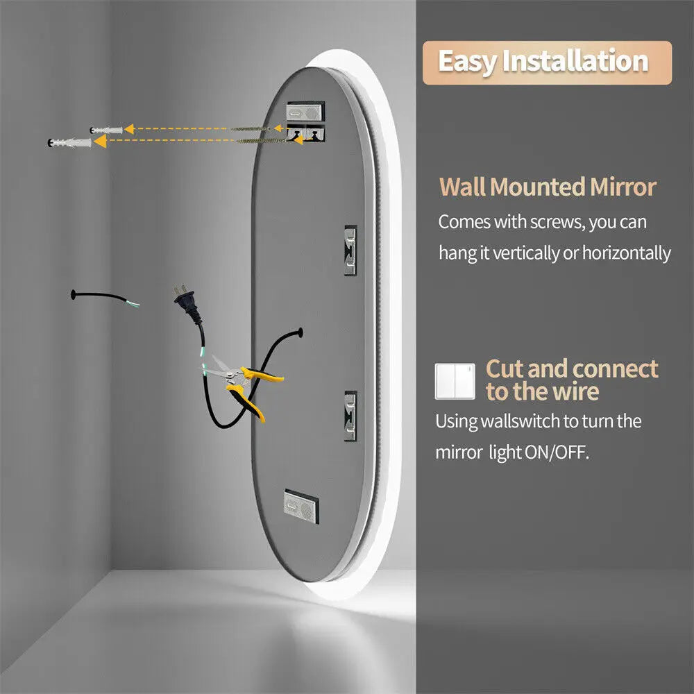 Borwart Oval LED Bathroom Mirror With Bluetooth And Anti Fog