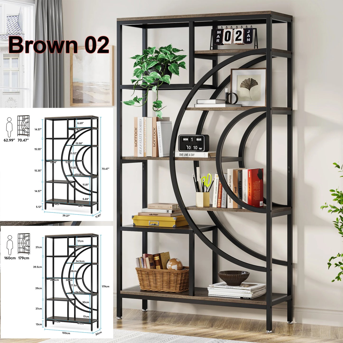Tribesigns Industrial 5 Tier Etagere Bookcase Freestanding Organizer