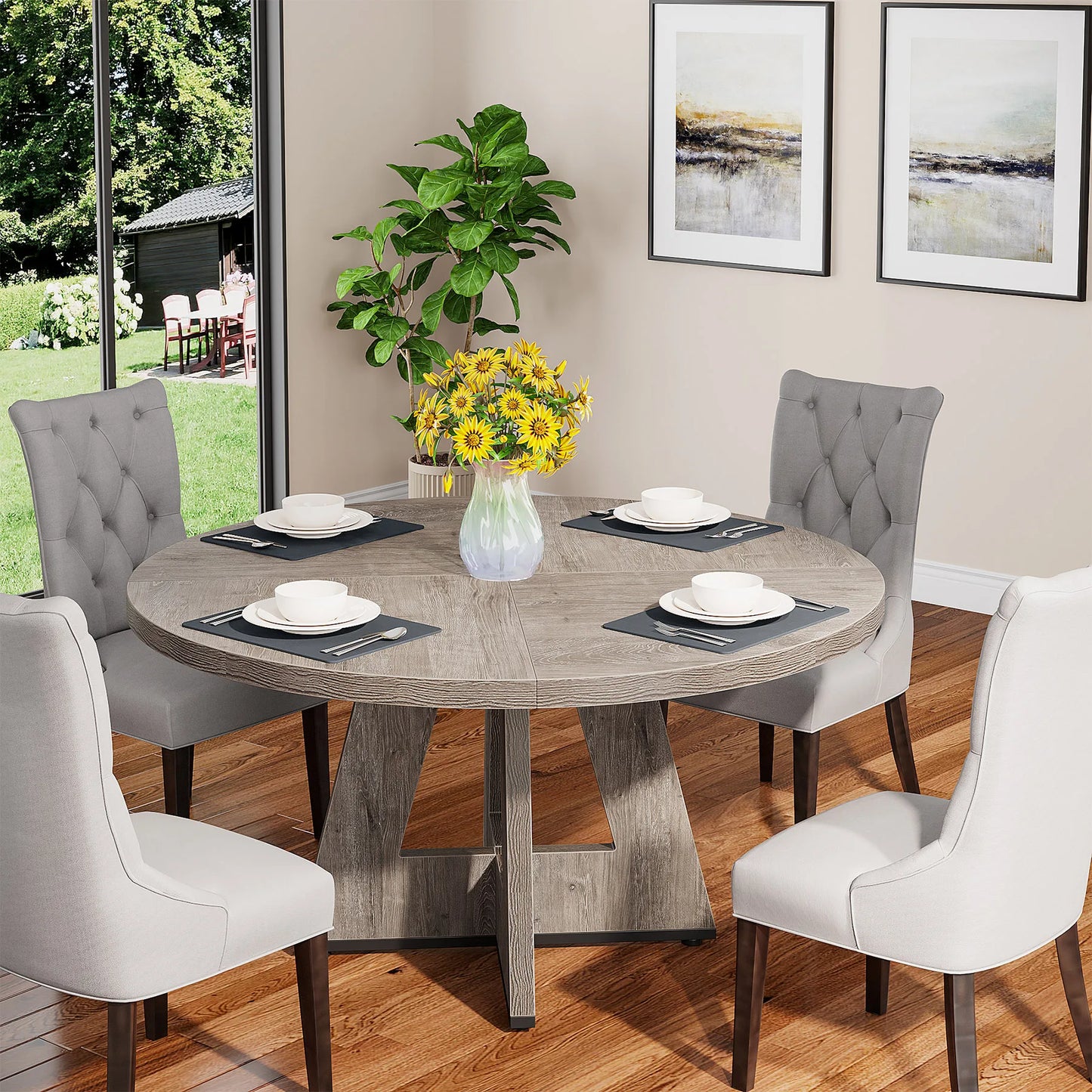 Tribesigns Round Dining Table For Four Farmhouse Kitchen