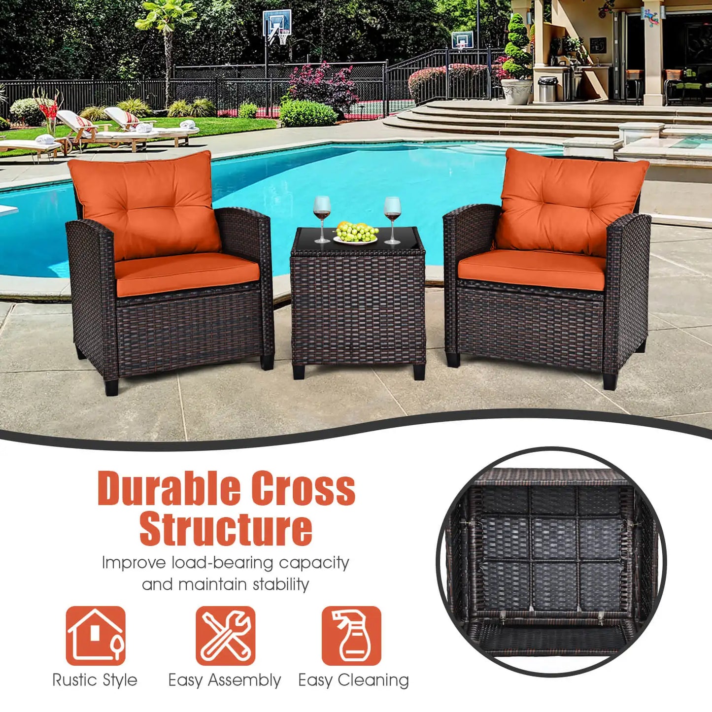 HOMASIS 3-Piece Patio Rattan Sofa Set