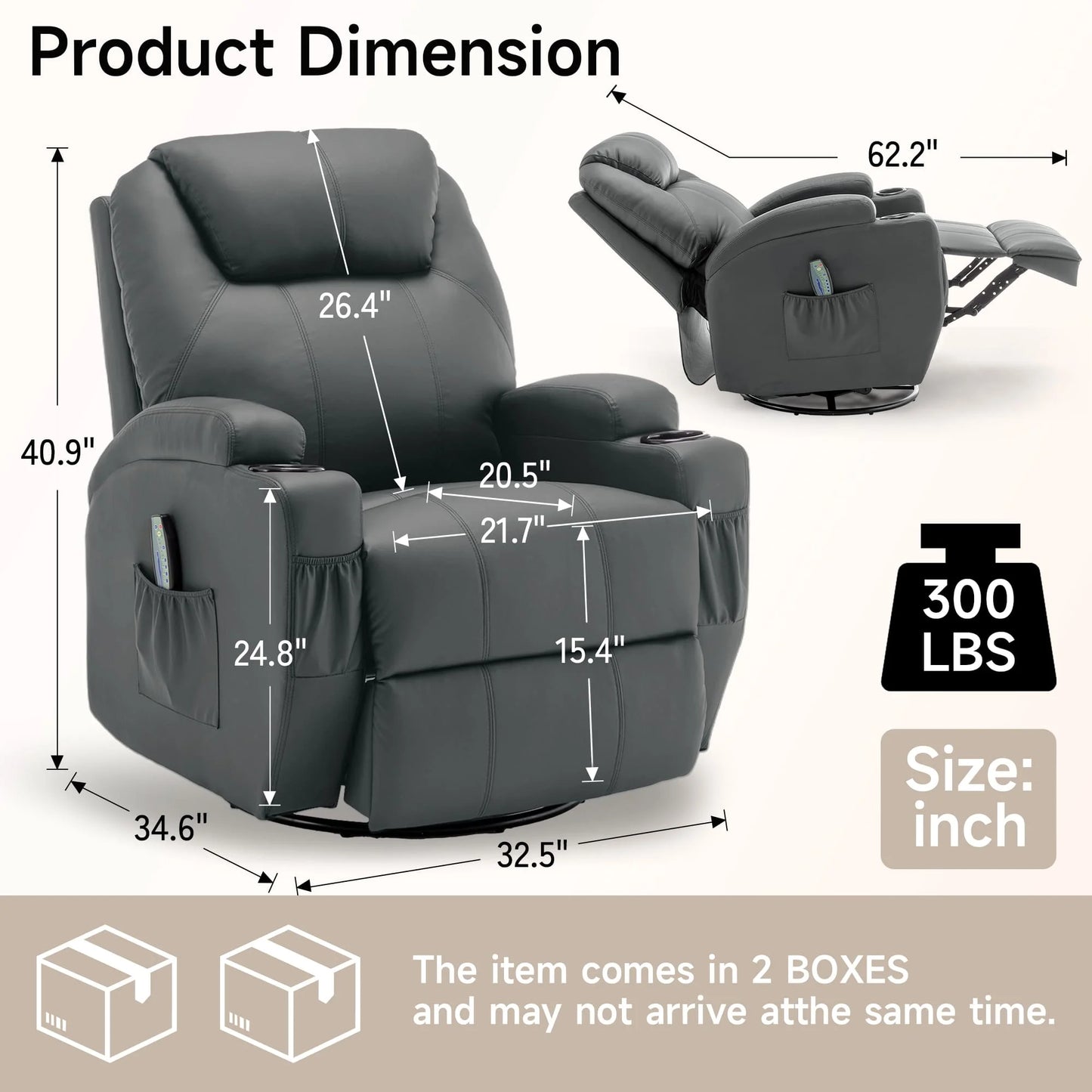 KORSER Recliner Chair With Massage And Heat 360 Swivel