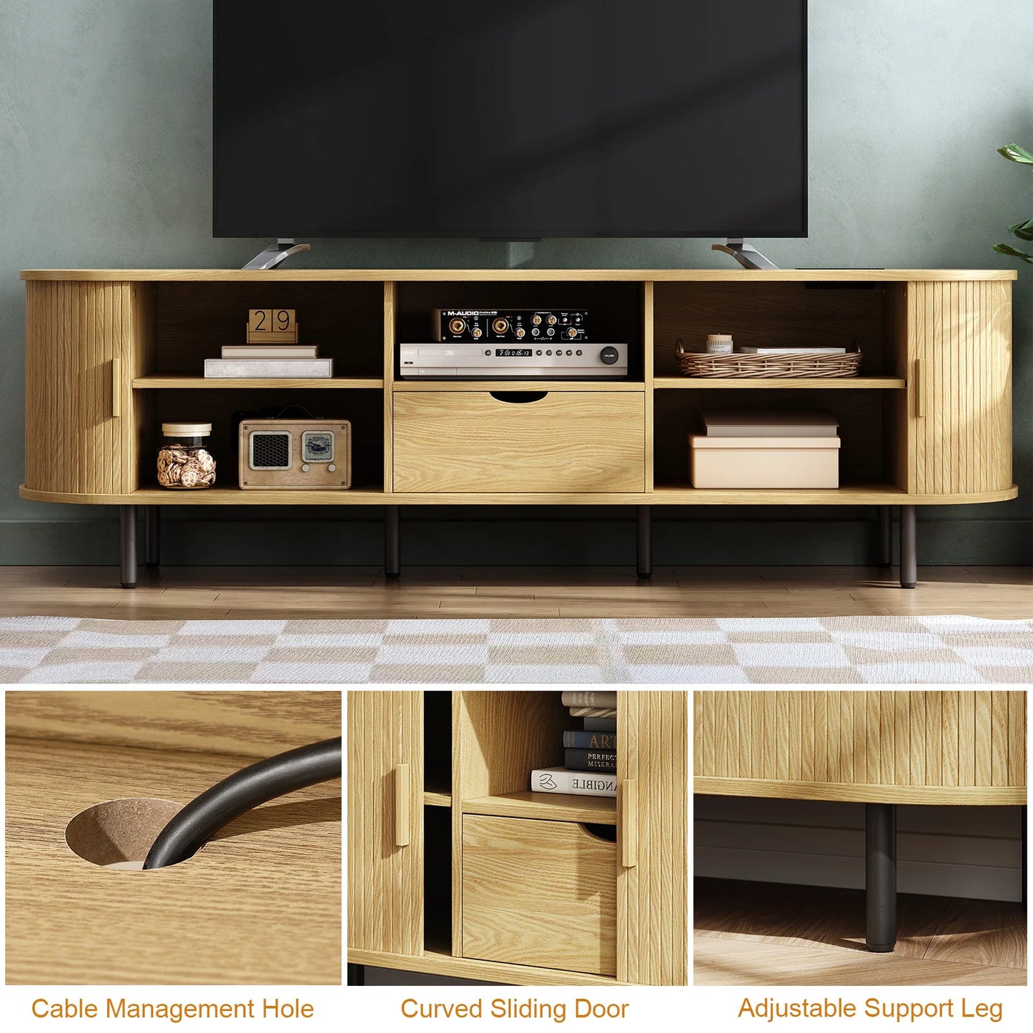 TV Stand With Power Outlet And Storage, Modern TV Console