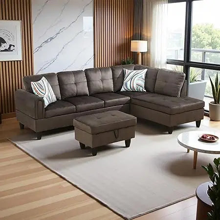 Modern L Shaped Sectional Sofa With Storage Ottoman