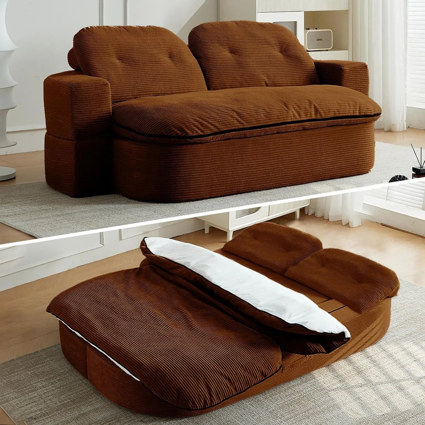 NONECN Convertible Folding Sofa Bed 2-In-1 Memory Foam Sleeper