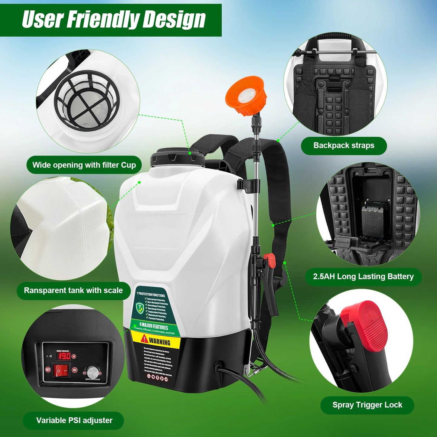 Backpack Sprayer, Battery Powered, 75 PSI, Includes Battery And Charger