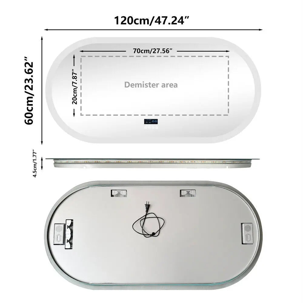 Borwart Oval LED Bathroom Mirror With Bluetooth And Anti Fog