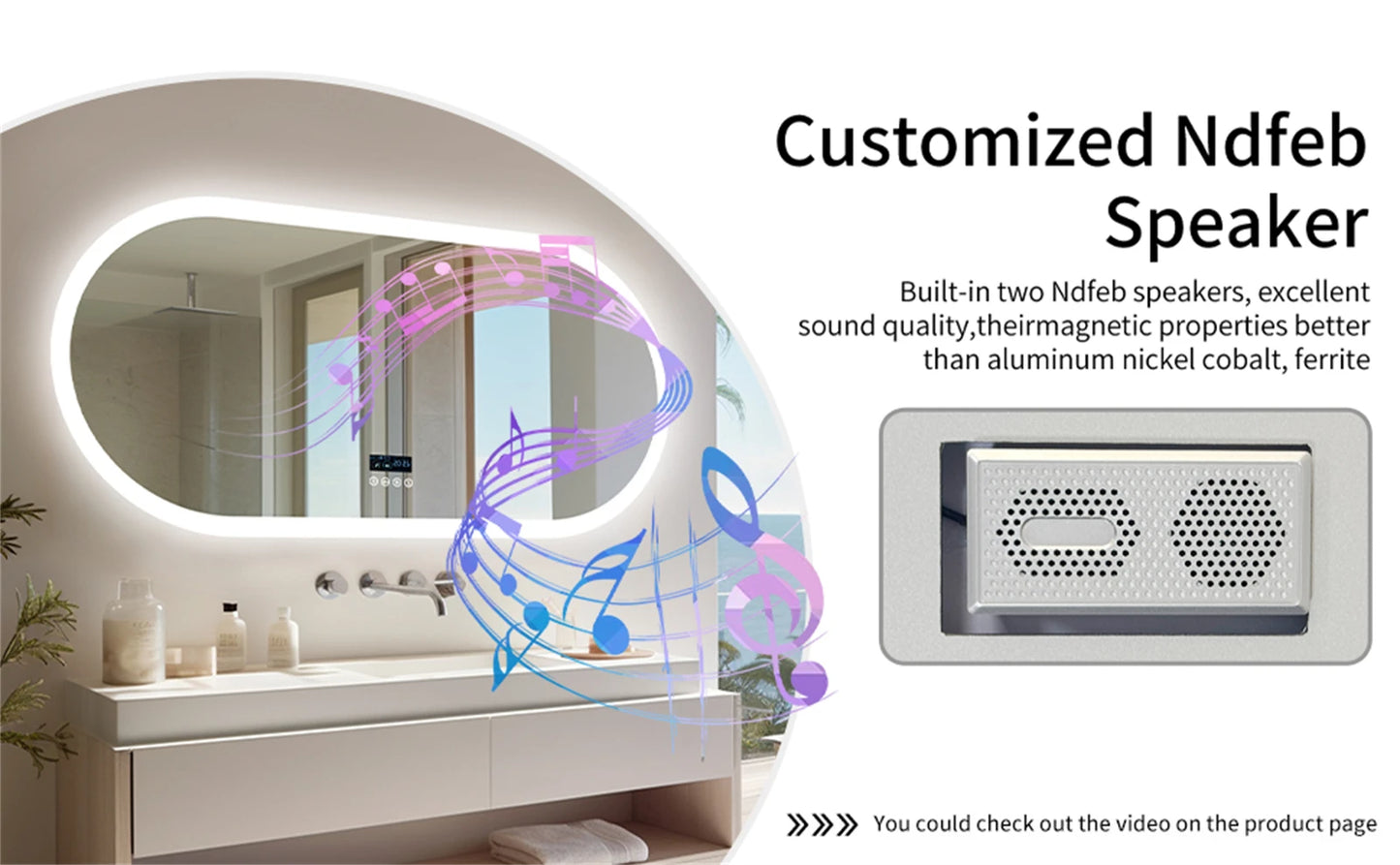 Borwart Oval LED Bathroom Mirror With Bluetooth And Anti Fog