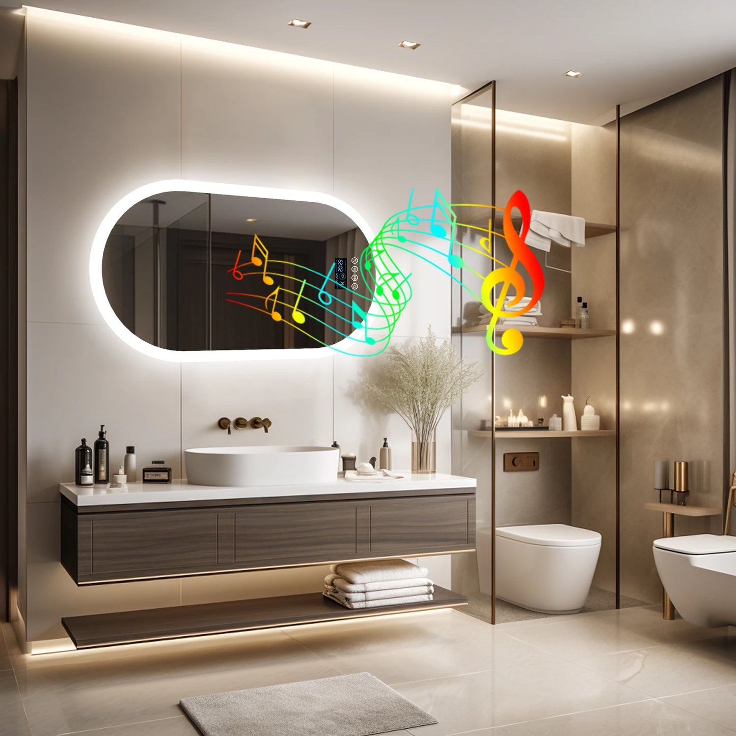 LUVODI Lighted Bluetooth Bathroom Mirror Time Date Display Anti Fog