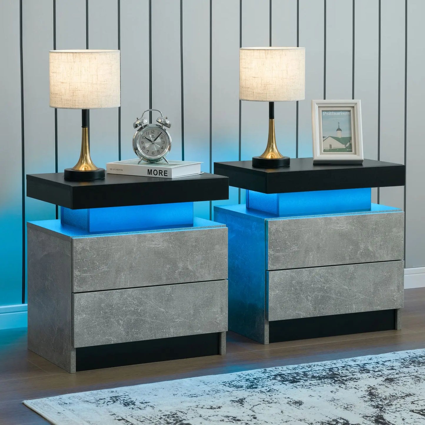 Cubehom LED Nightstand With Two Drawers Bedside Table
