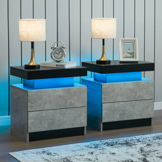 Cubehom LED Nightstand Set of 2 with Drawers Bedroom Bedside Table