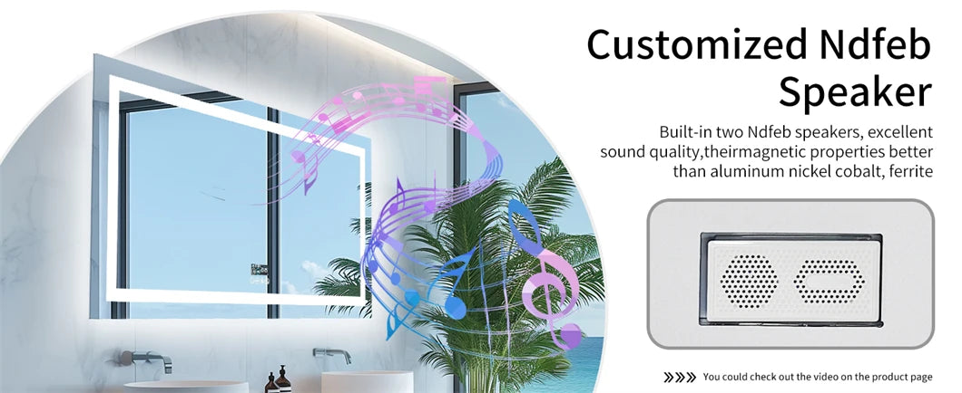 BORWART Smart LED Vanity Mirror Wall Mounted Bluetooth Digital Display