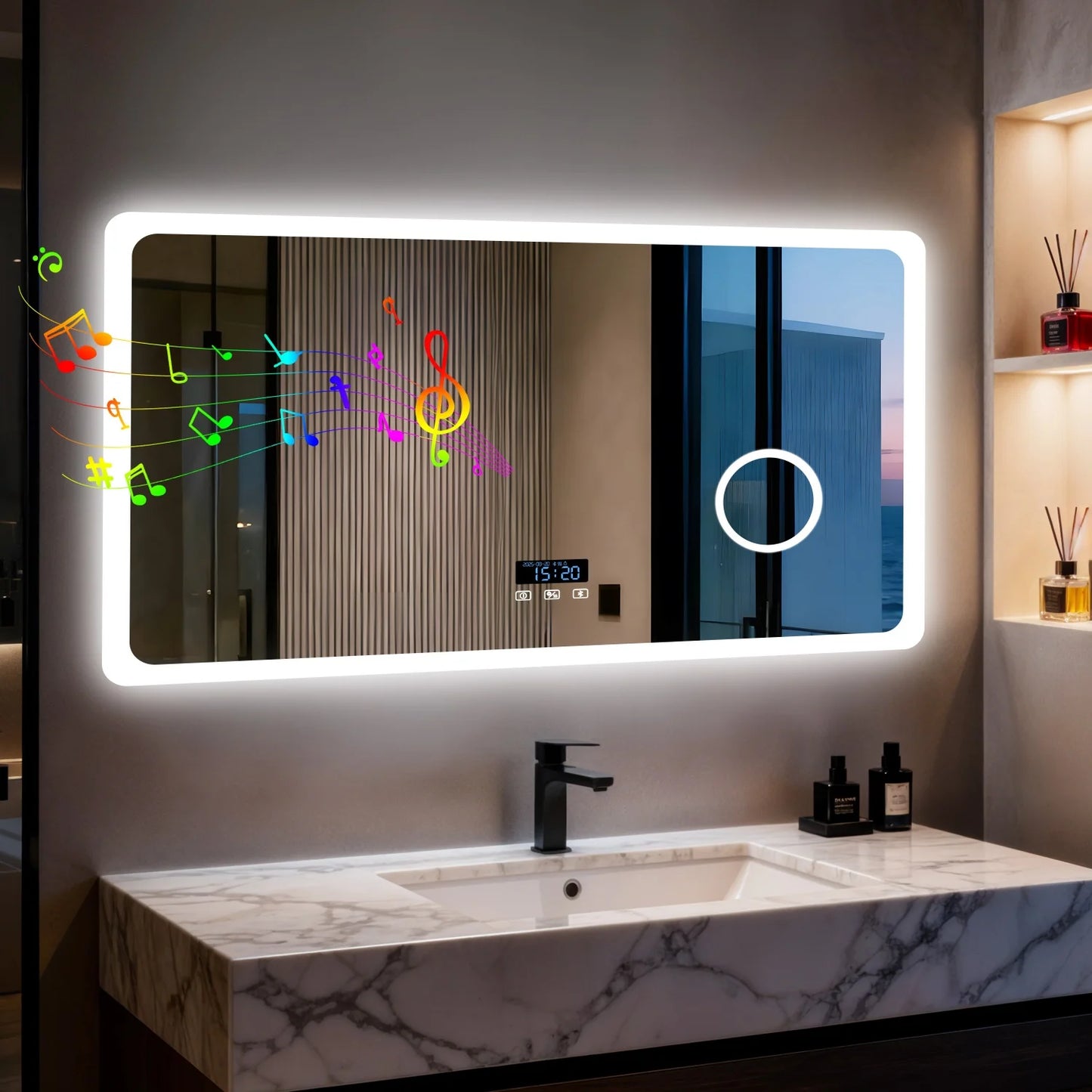 LED Bathroom Mirror With Bluetooth Dimmable Backlit 3X Magnifier Display