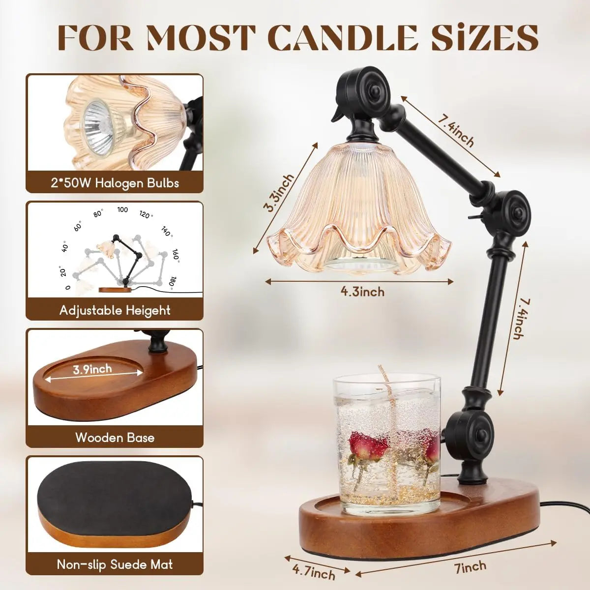 Candle Warmer Lamp For Jar Candles Adjustable Height Dimmable Timer