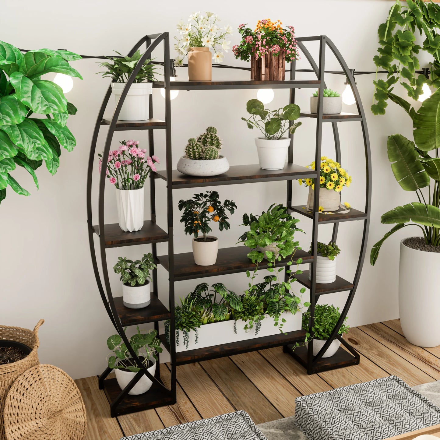 Half Moon Shape Plant Stand Industrial Multilayer Shelf Rack