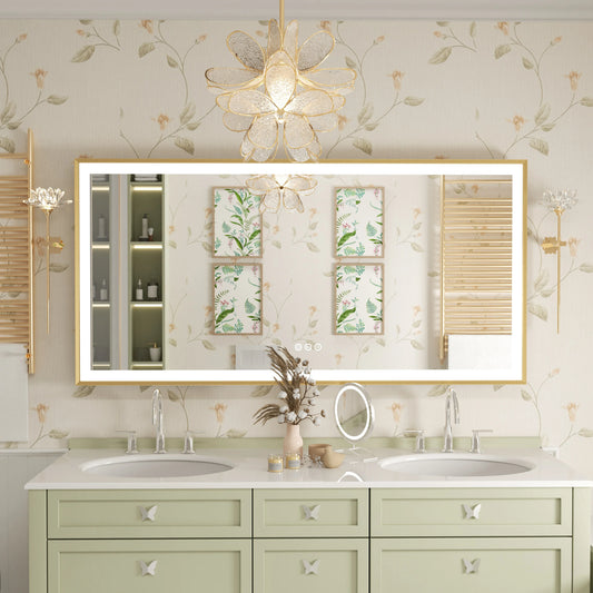 LED Bathroom Vanity Mirror With Aluminum Frame Front Lighted Modern