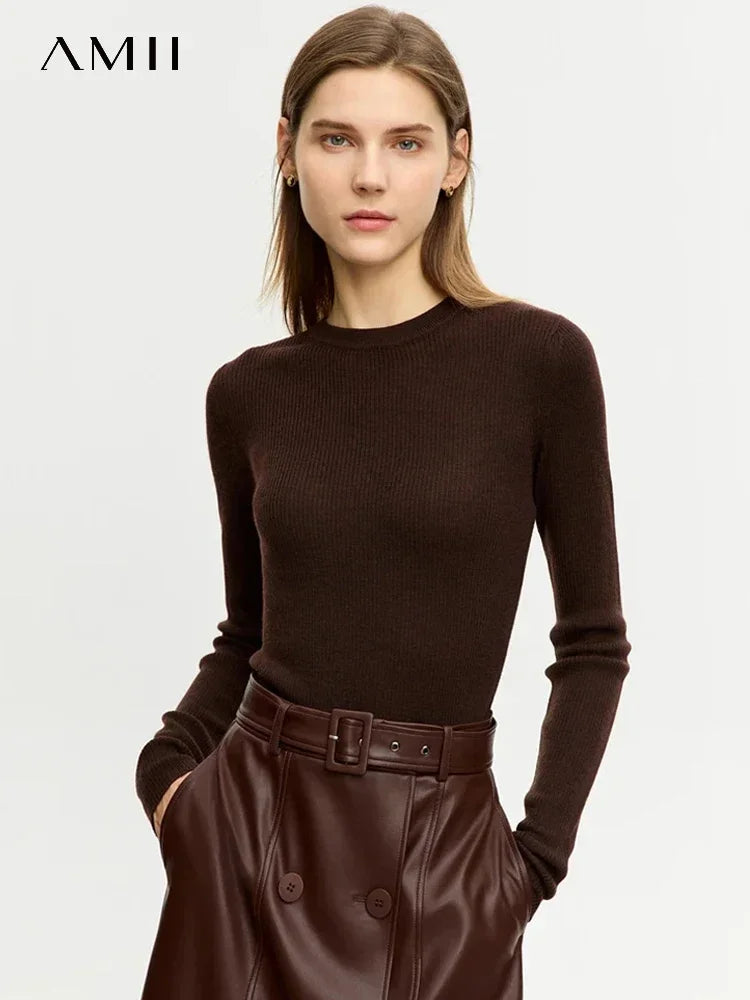 AMIICN Minimalism Women Sweater Slim Fit Turtleneck Warm Knit