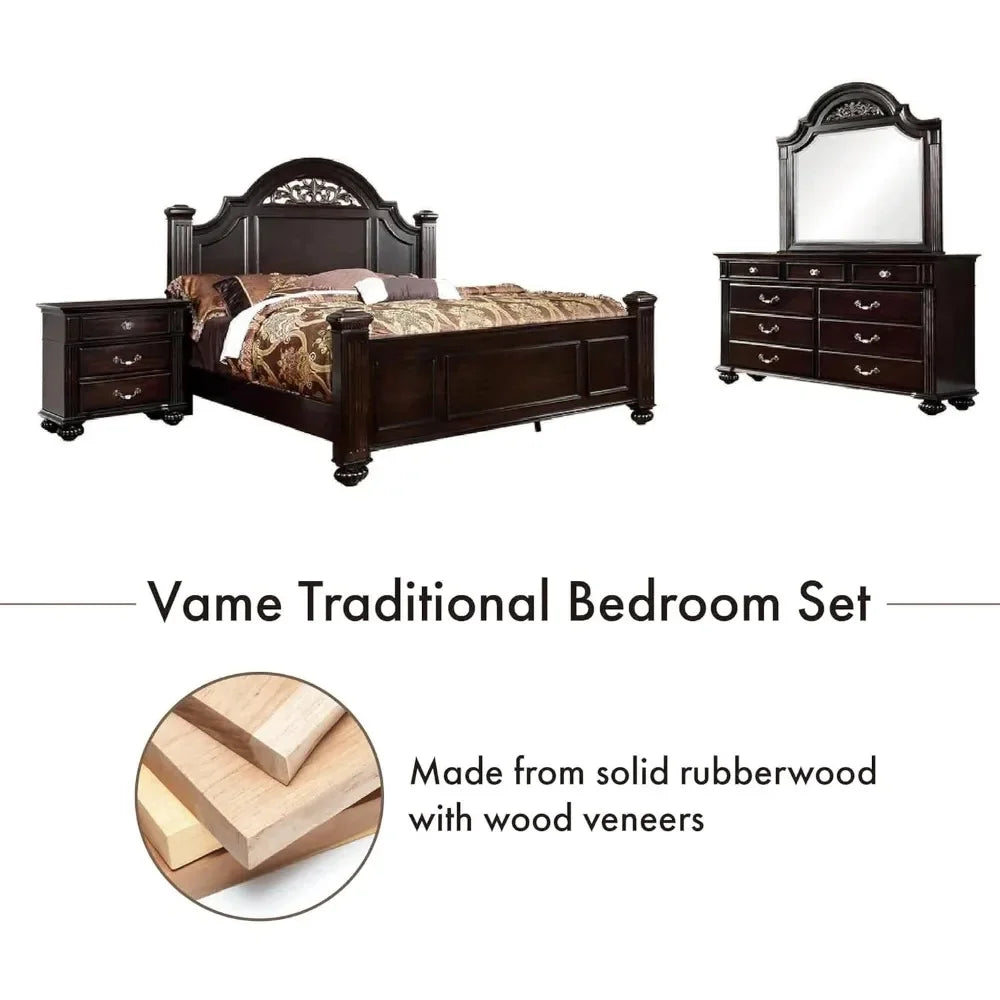 Hot sales24/7 Shop at Home Syracuse 6-Piece Traditional Solid Wood Bedroom Set with Chest, Mirrored-Dresser and 2 Nightstands, B