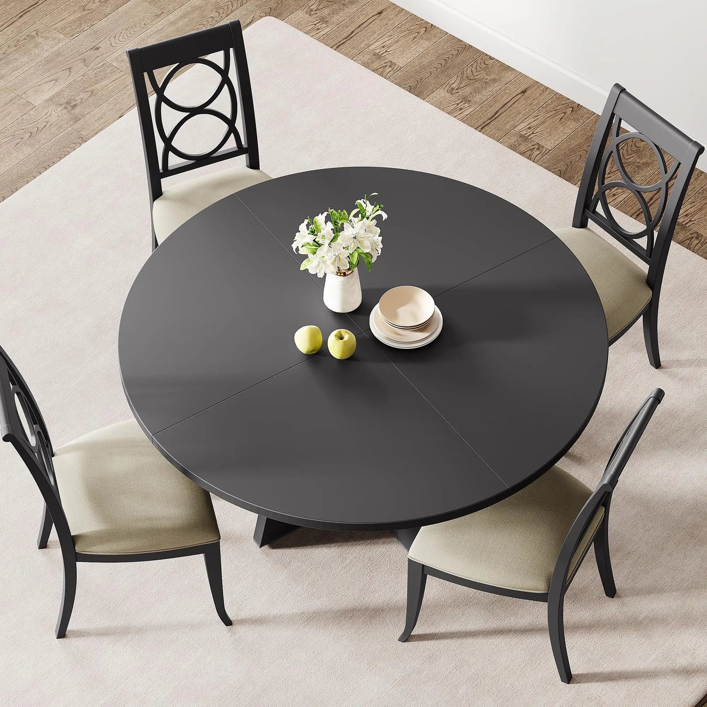 Round Wooden Farmhouse Dining Table For Four To Six People
