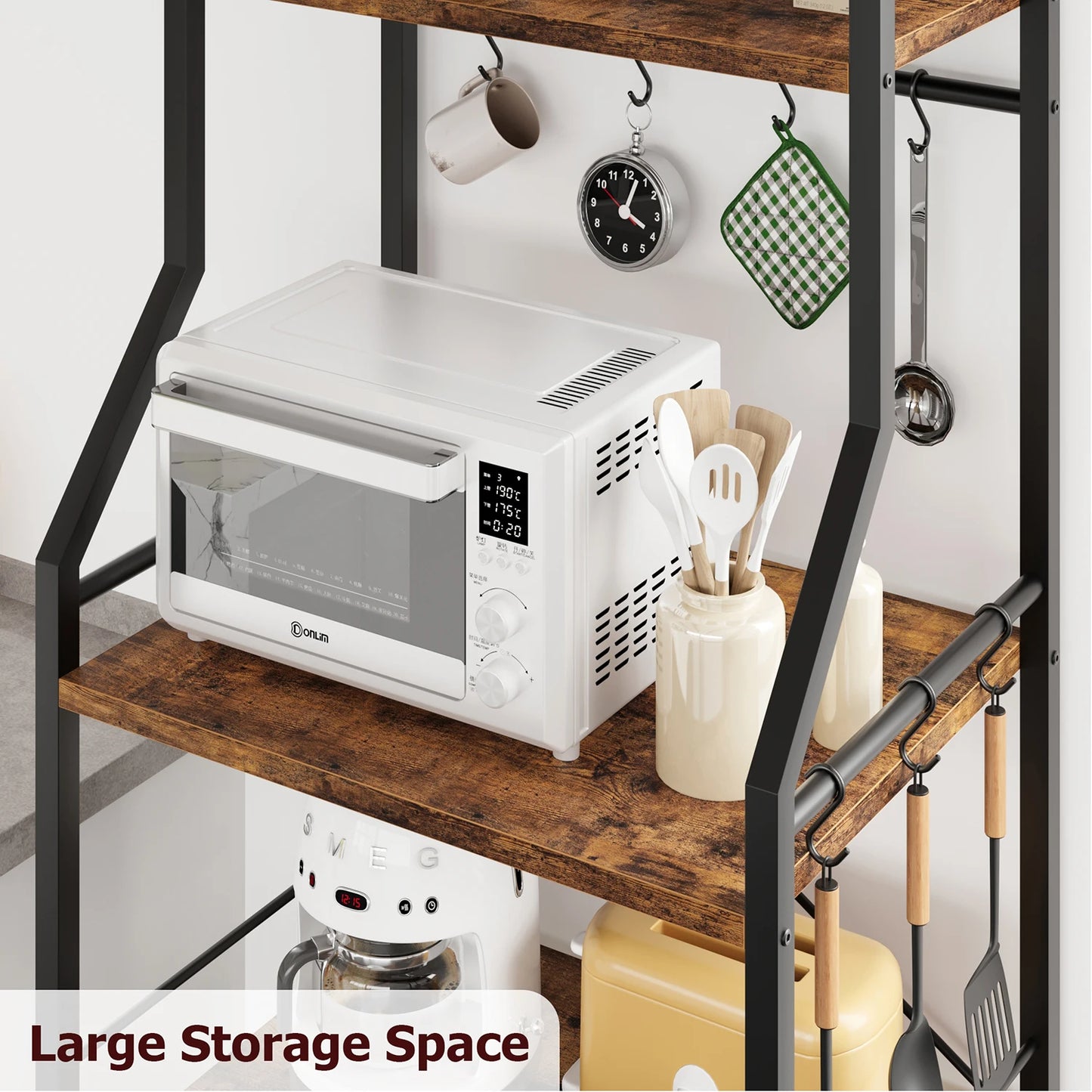 TWISTER.CK 4 Tier Kitchen Baker Rack With Wire Basket Hooks