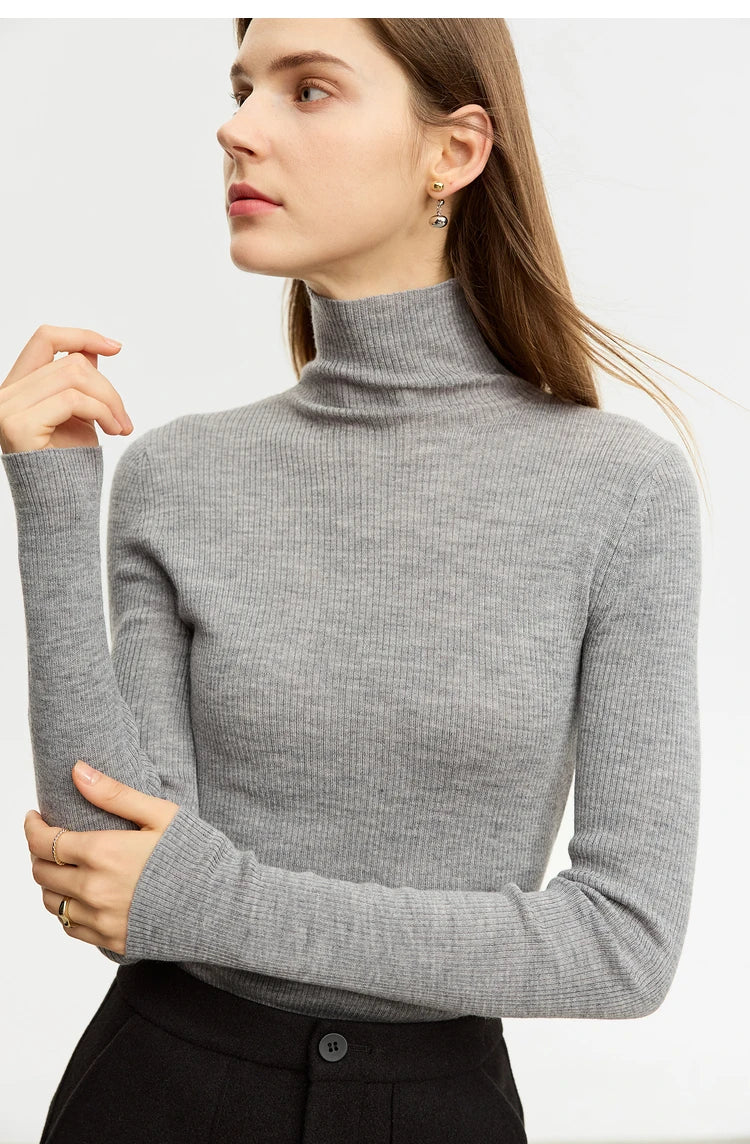 AMIICN Minimalism Women Sweater Slim Fit Turtleneck Warm Knit