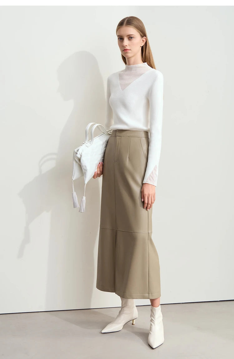 AMIICN Minimalist Winter Turtleneck Sweater With Sheer Panels