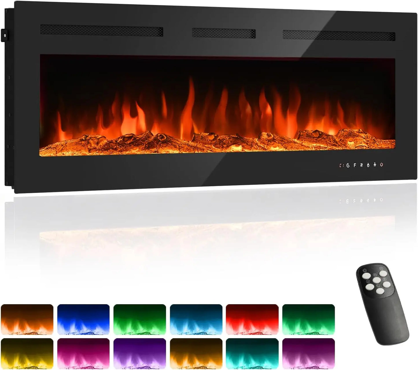 Electric Fireplace Insert With Remote, 3 Heat Modes, 12 Colors