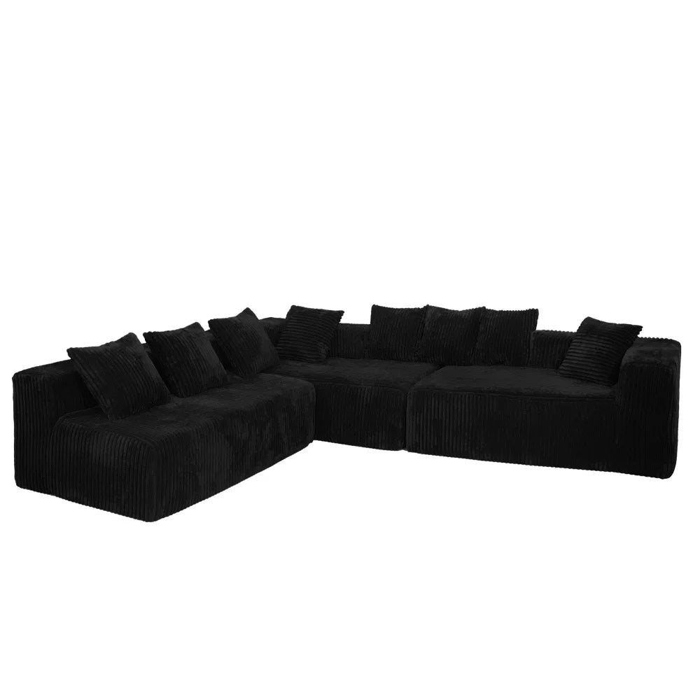 U Shaped Sectional Sofa With Corduroy Fabric Customizable Living Room