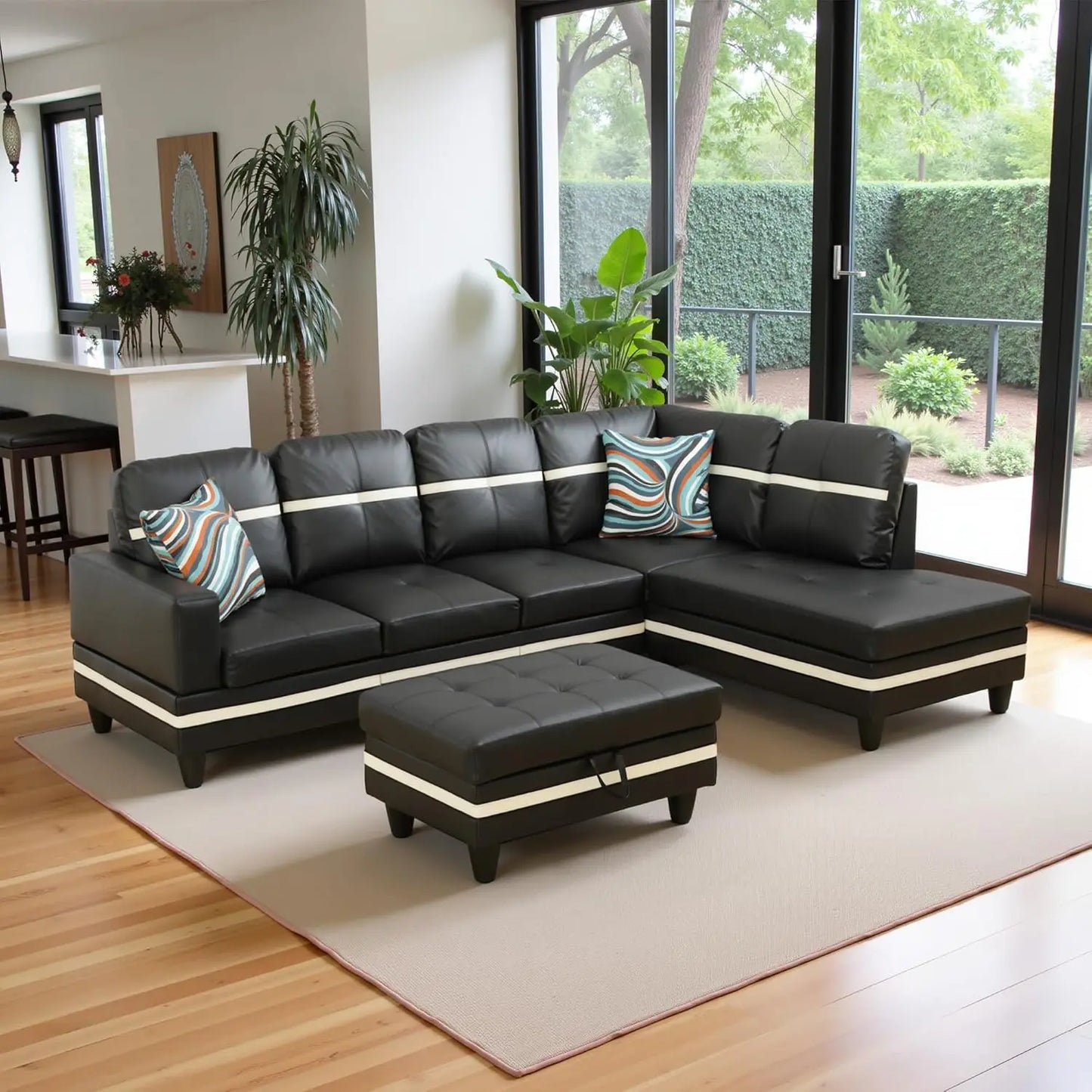 Modern L Shaped Sectional Sofa With Storage Ottoman