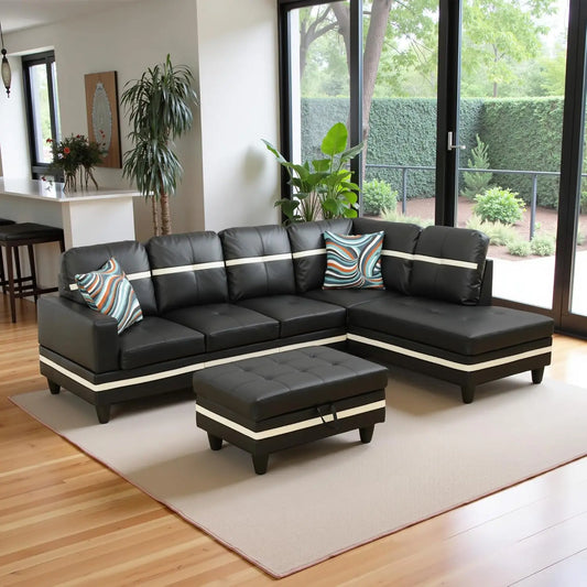 Modern L Shaped Sectional Sofa With Storage Ottoman