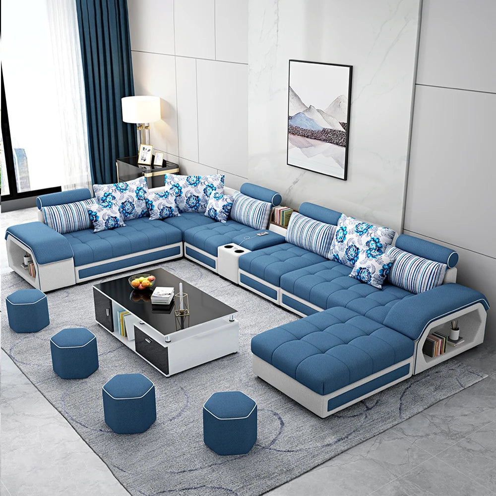 Linlamlim U Shaped Fabric Sofa Set With Usb And Stools