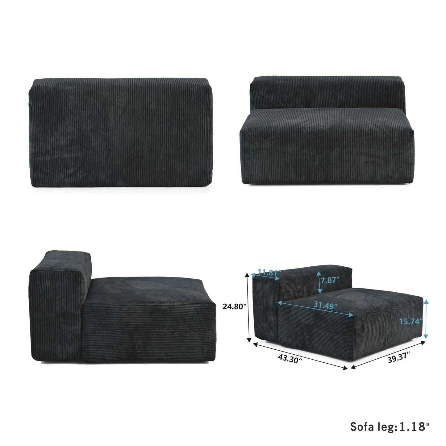 Sdorens Modern Corduroy Sectional Sofa With Chaise