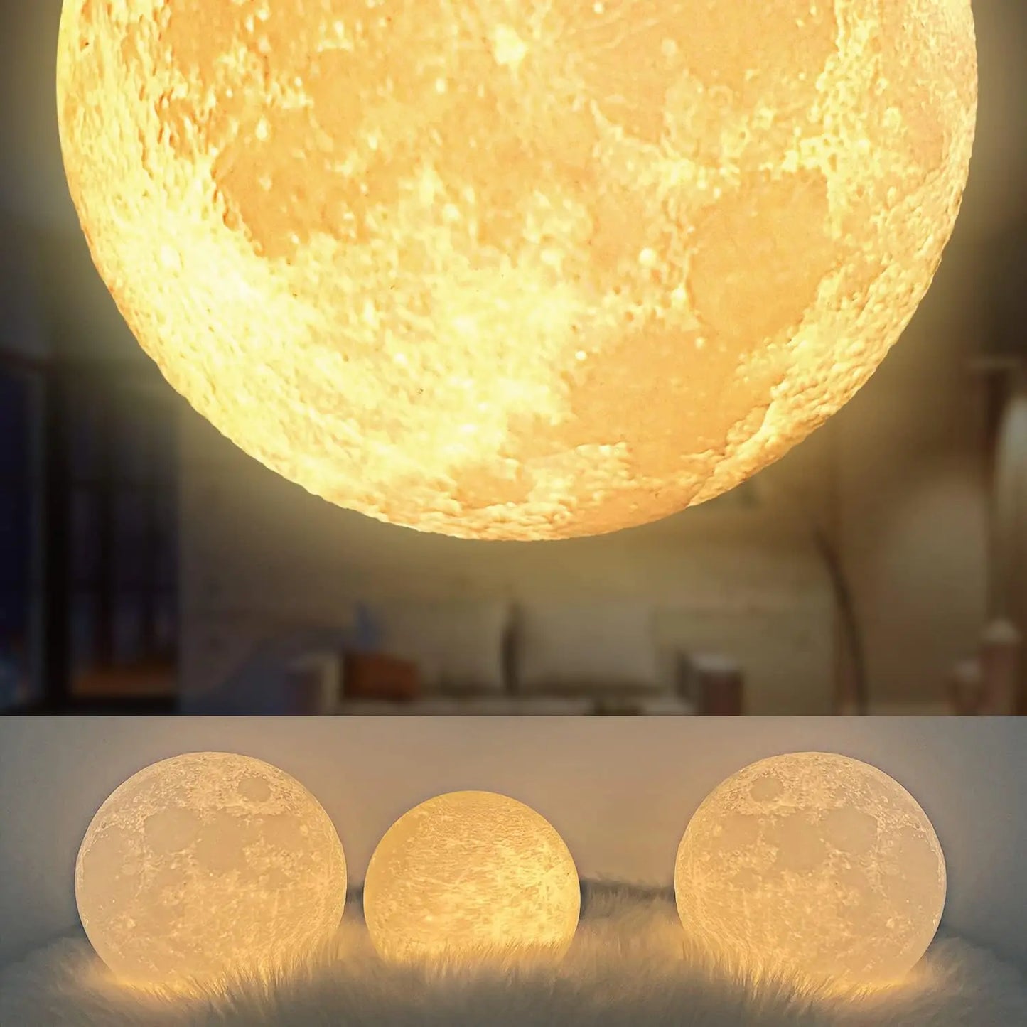 Mexllex Magnetic Floating Moon Lamp With Wooden Base 3-Temperature LED