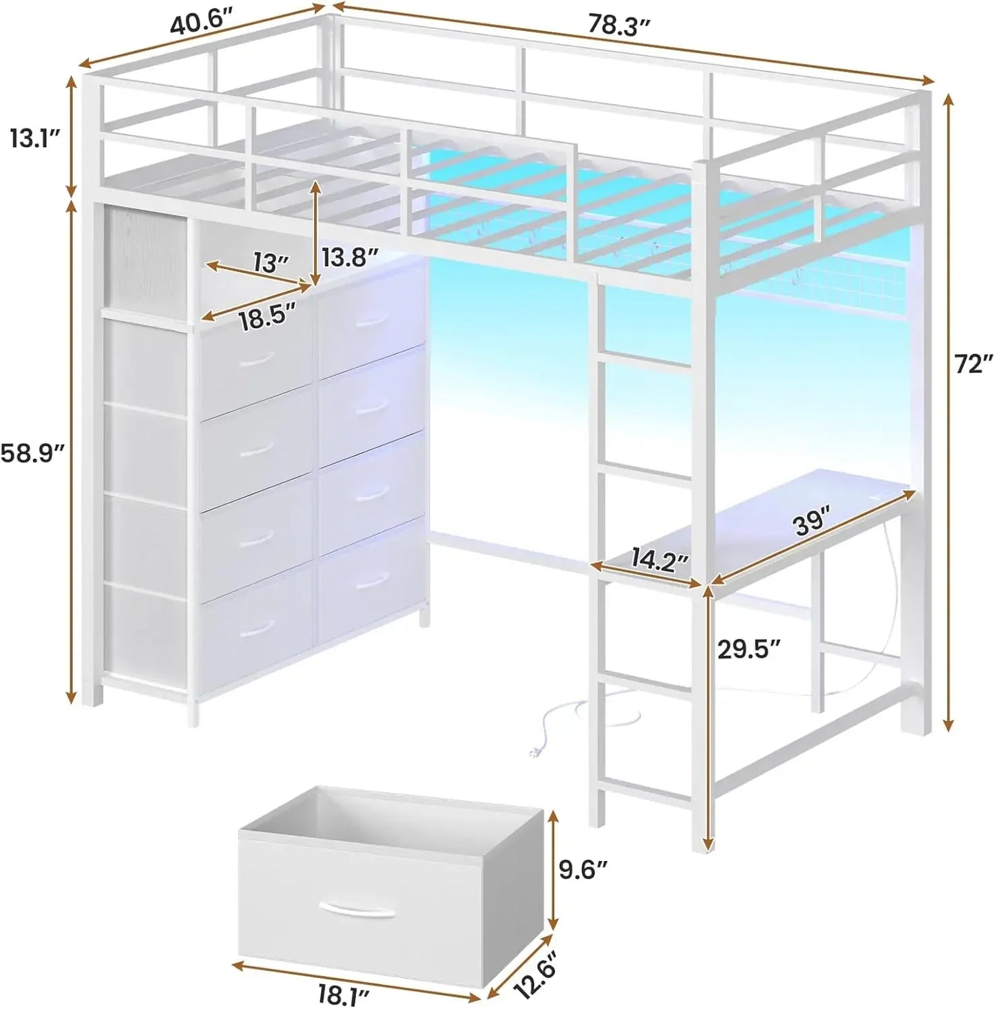 XMSJ Twin Loft Bed With Desk And Eight Storage Drawers
