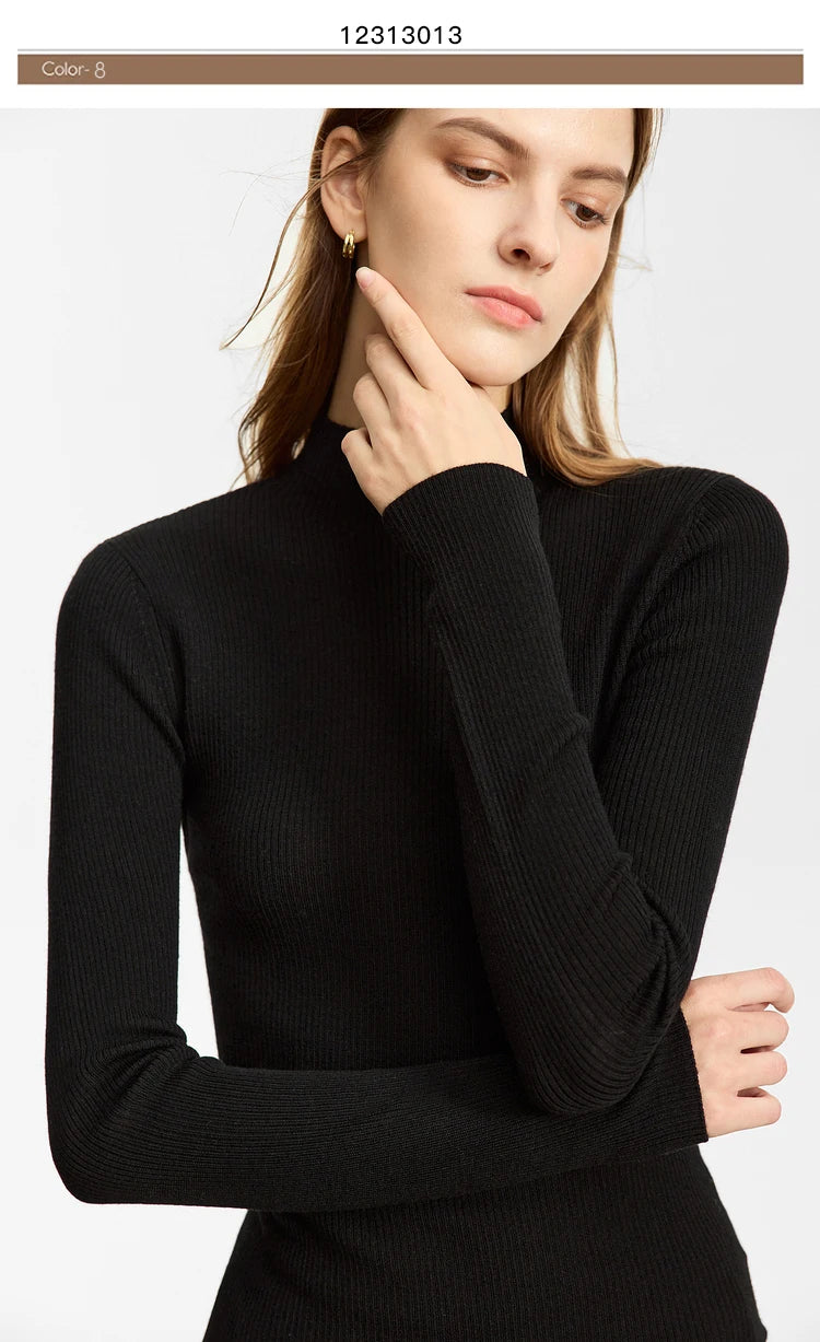 AMIICN Minimalism Women Sweater Slim Fit Turtleneck Warm Knit