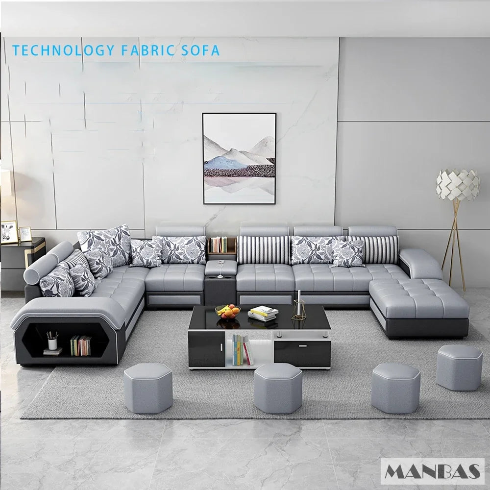 Linlamlim U Shaped Fabric Sofa Set With Usb And Stools