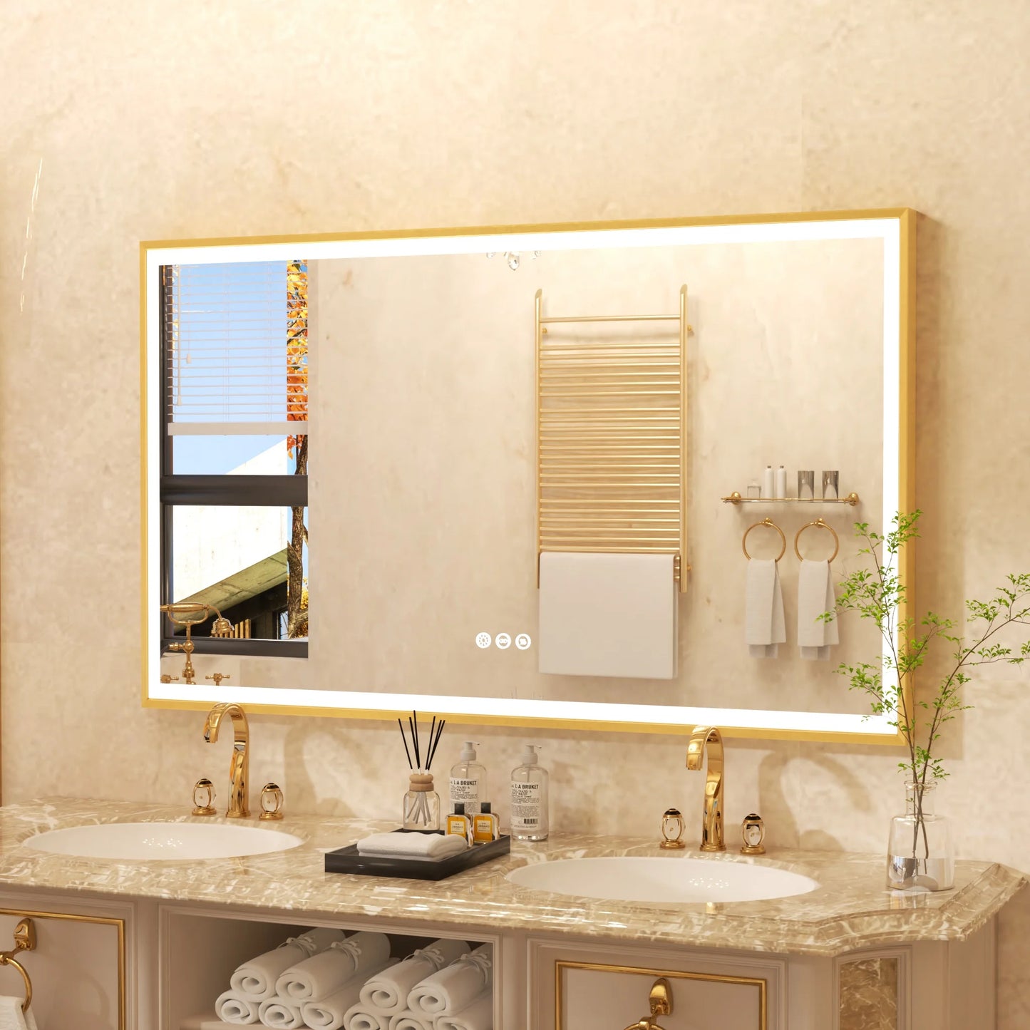 LED Bathroom Vanity Mirror With Aluminum Frame Front Lighted Modern