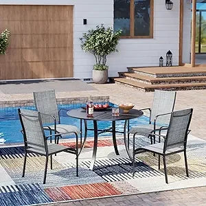 All Weather Rattan Dining Set With Wood Table Umbrella Hole