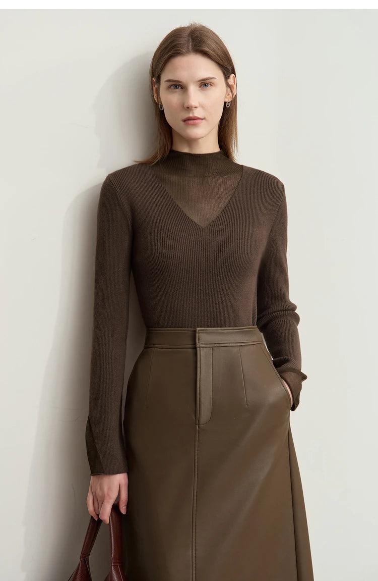AMIICN Minimalist Winter Turtleneck Sweater With Sheer Panels