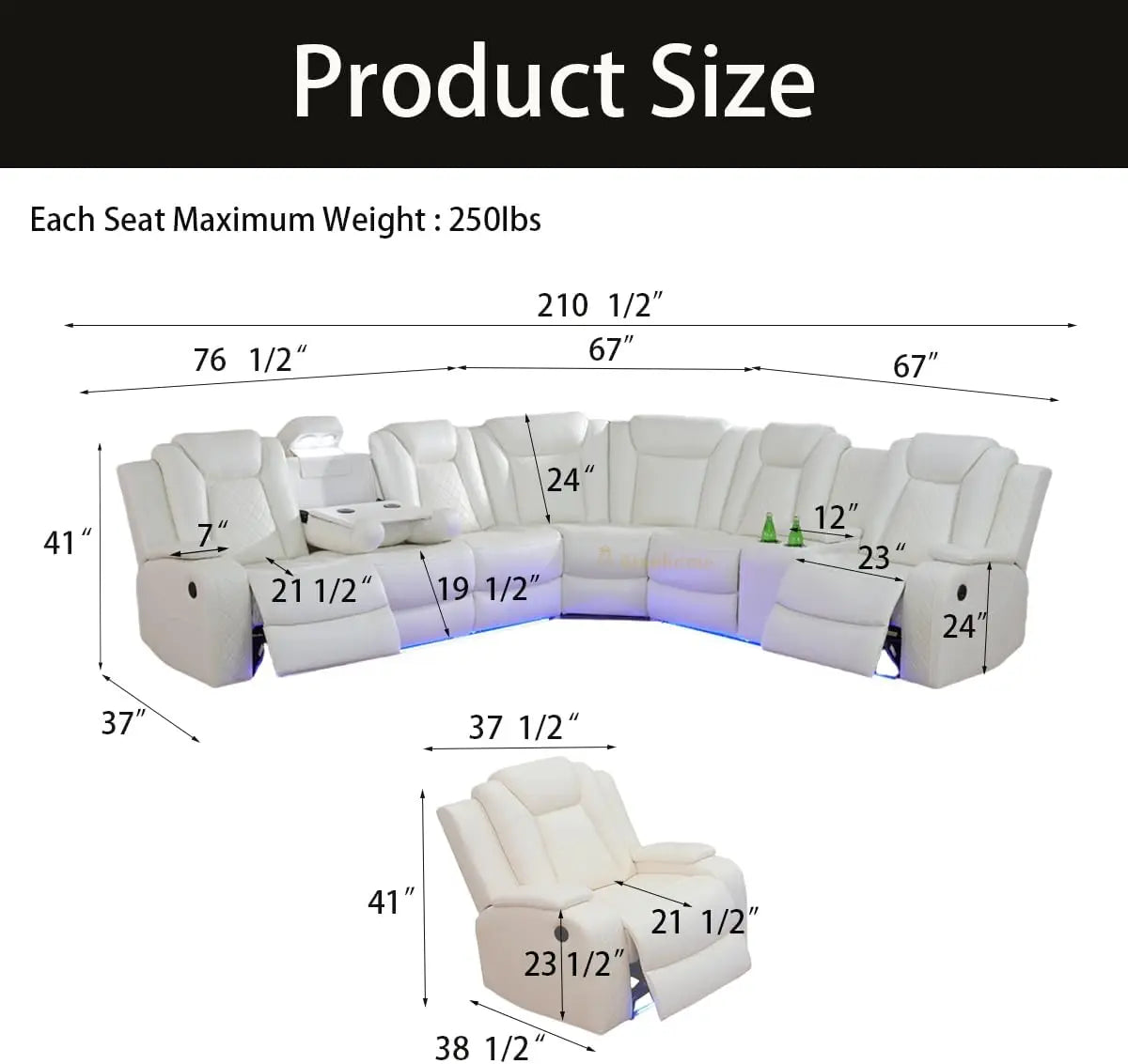 Reclining Sectional Sofa Set With Power Recliner And Storage Console